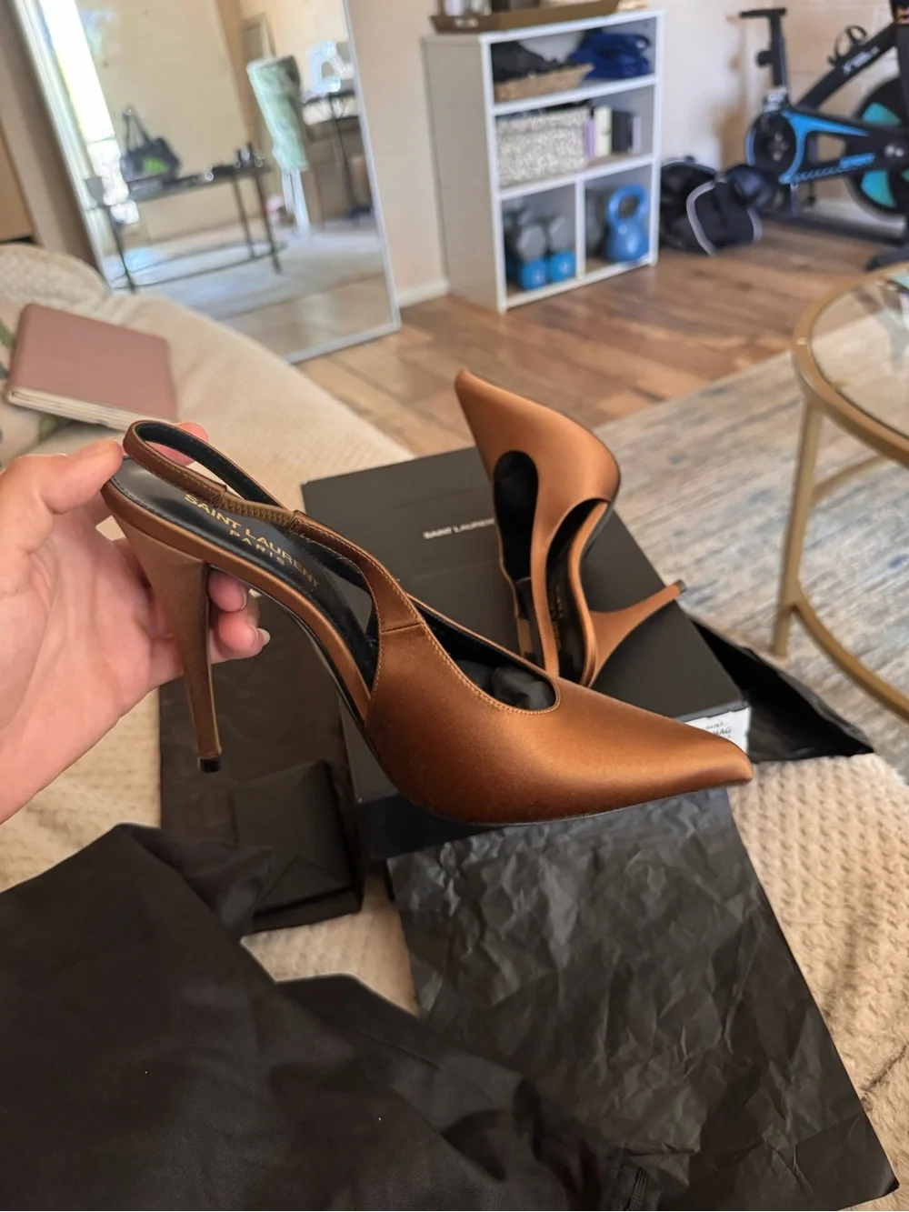 Saint Laurent Bronze Brown Pointed Toe Slingback Pumps - Picture 9 of 12
